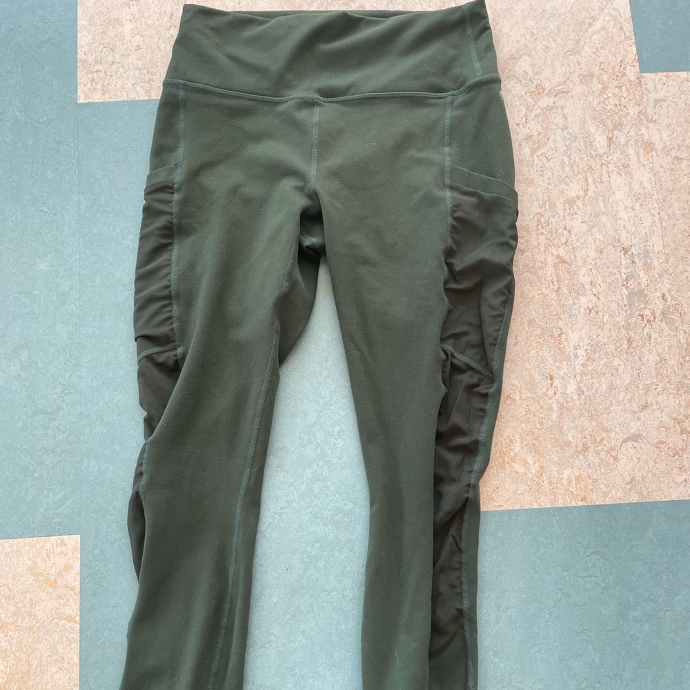 Fabletics Army Green Mesh Pocket Leggings